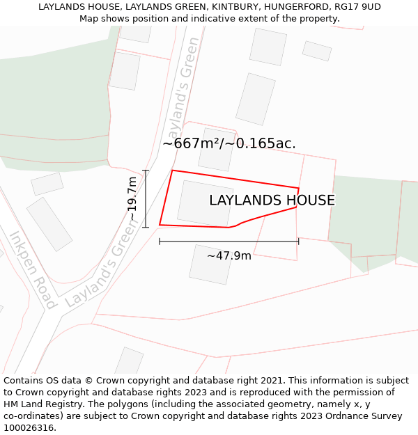 LAYLANDS HOUSE, LAYLANDS GREEN, KINTBURY, HUNGERFORD, RG17 9UD: Plot and title map