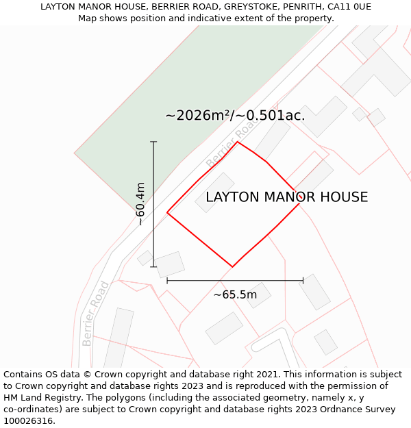 LAYTON MANOR HOUSE, BERRIER ROAD, GREYSTOKE, PENRITH, CA11 0UE: Plot and title map