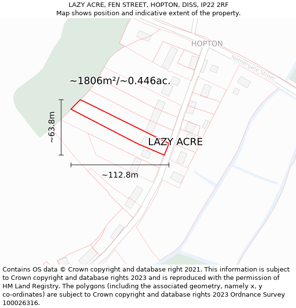 LAZY ACRE, FEN STREET, HOPTON, DISS, IP22 2RF: Plot and title map