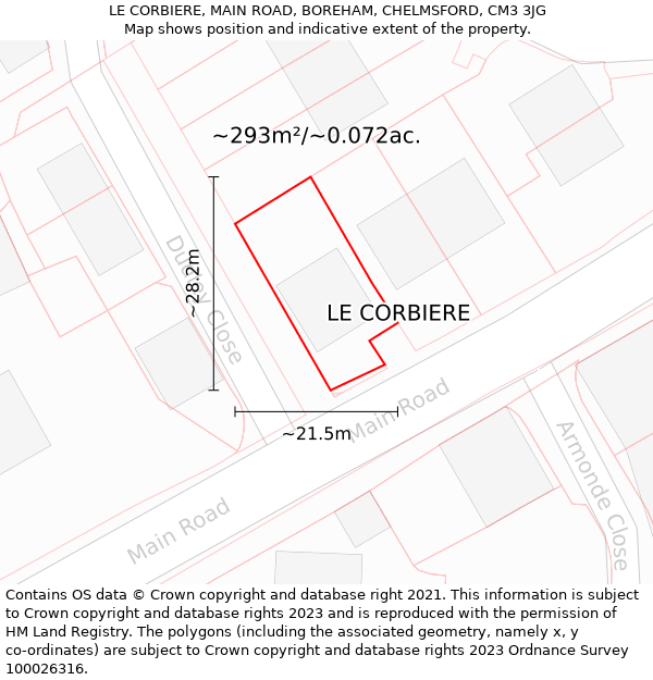 LE CORBIERE, MAIN ROAD, BOREHAM, CHELMSFORD, CM3 3JG: Plot and title map