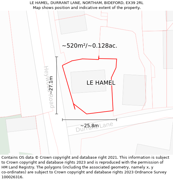 LE HAMEL, DURRANT LANE, NORTHAM, BIDEFORD, EX39 2RL: Plot and title map