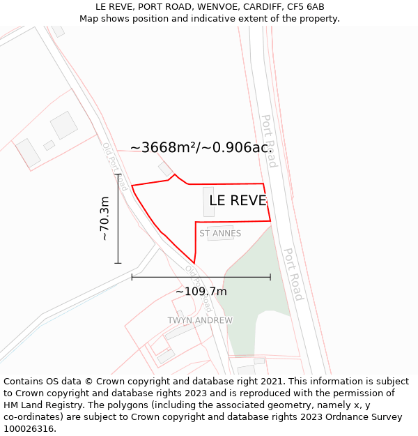 LE REVE, PORT ROAD, WENVOE, CARDIFF, CF5 6AB: Plot and title map