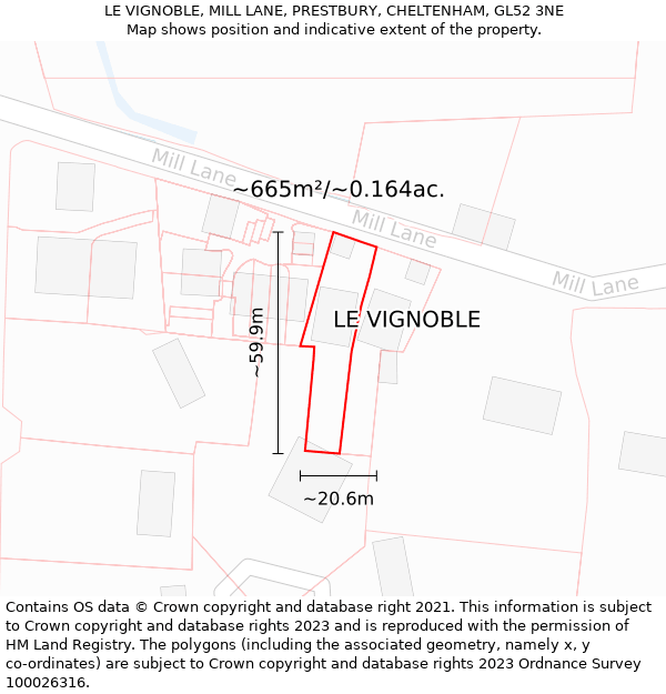 LE VIGNOBLE, MILL LANE, PRESTBURY, CHELTENHAM, GL52 3NE: Plot and title map