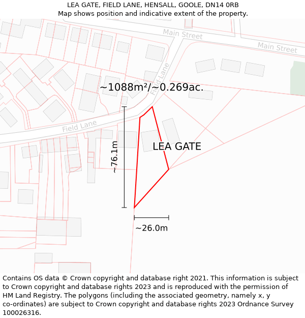 LEA GATE, FIELD LANE, HENSALL, GOOLE, DN14 0RB: Plot and title map