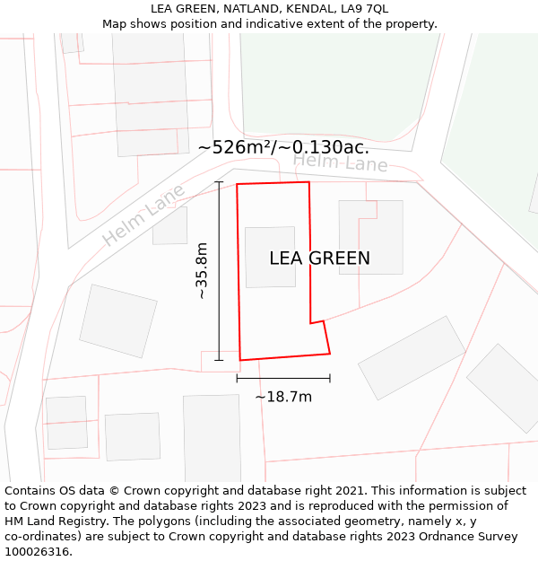 LEA GREEN, NATLAND, KENDAL, LA9 7QL: Plot and title map