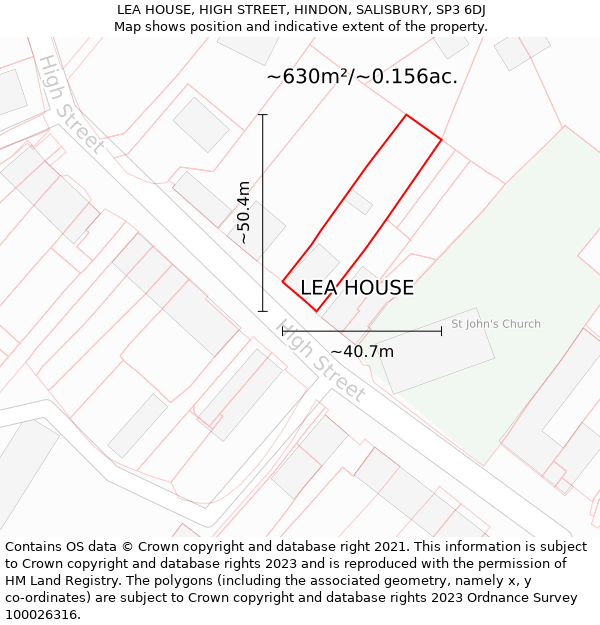 LEA HOUSE, HIGH STREET, HINDON, SALISBURY, SP3 6DJ: Plot and title map