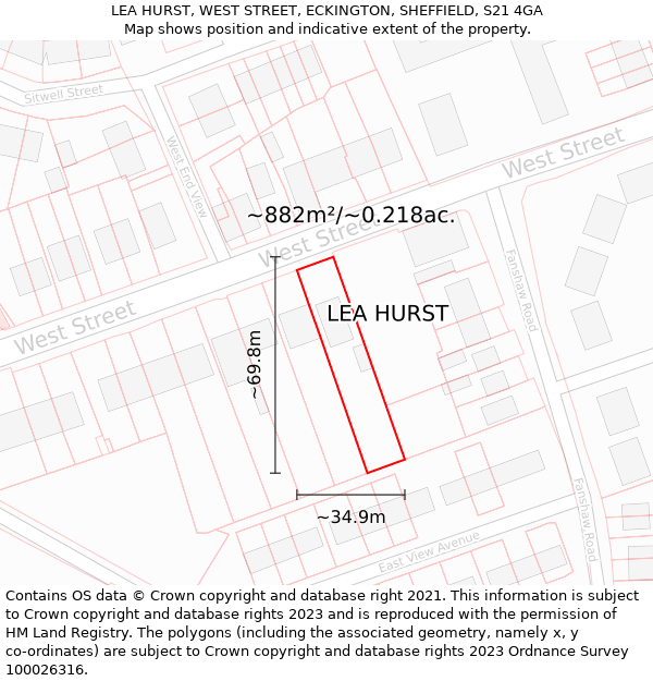 LEA HURST, WEST STREET, ECKINGTON, SHEFFIELD, S21 4GA: Plot and title map