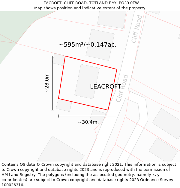 LEACROFT, CLIFF ROAD, TOTLAND BAY, PO39 0EW: Plot and title map