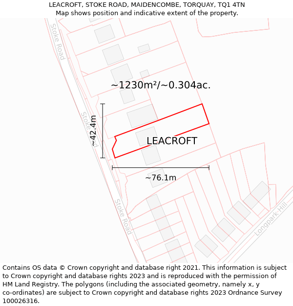 LEACROFT, STOKE ROAD, MAIDENCOMBE, TORQUAY, TQ1 4TN: Plot and title map