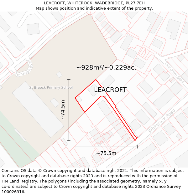 LEACROFT, WHITEROCK, WADEBRIDGE, PL27 7EH: Plot and title map