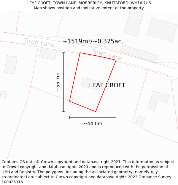 LEAF CROFT, TOWN LANE, MOBBERLEY, KNUTSFORD, WA16 7HS: Plot and title map