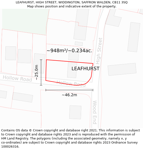 LEAFHURST, HIGH STREET, WIDDINGTON, SAFFRON WALDEN, CB11 3SQ: Plot and title map