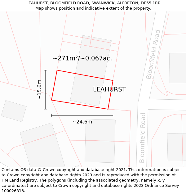 LEAHURST, BLOOMFIELD ROAD, SWANWICK, ALFRETON, DE55 1RP: Plot and title map