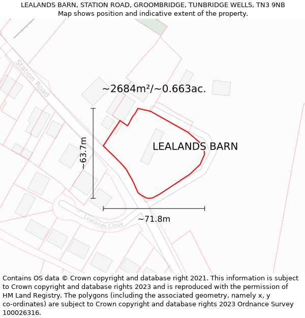 LEALANDS BARN, STATION ROAD, GROOMBRIDGE, TUNBRIDGE WELLS, TN3 9NB: Plot and title map