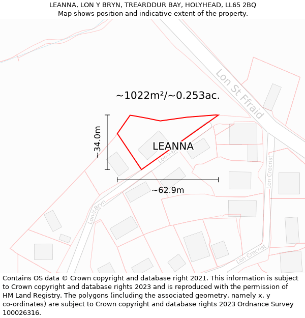 LEANNA, LON Y BRYN, TREARDDUR BAY, HOLYHEAD, LL65 2BQ: Plot and title map