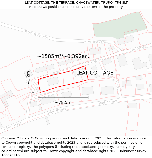 LEAT COTTAGE, THE TERRACE, CHACEWATER, TRURO, TR4 8LT: Plot and title map