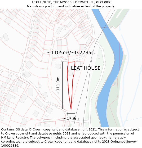 LEAT HOUSE, THE MOORS, LOSTWITHIEL, PL22 0BX: Plot and title map