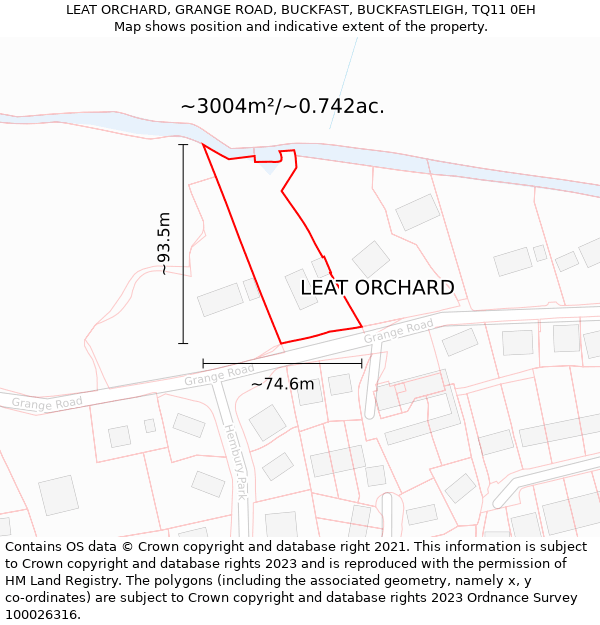 LEAT ORCHARD, GRANGE ROAD, BUCKFAST, BUCKFASTLEIGH, TQ11 0EH: Plot and title map