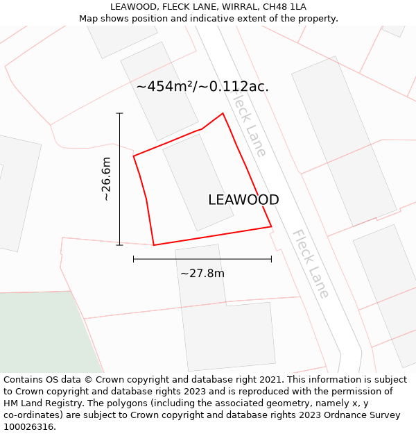 LEAWOOD, FLECK LANE, WIRRAL, CH48 1LA: Plot and title map