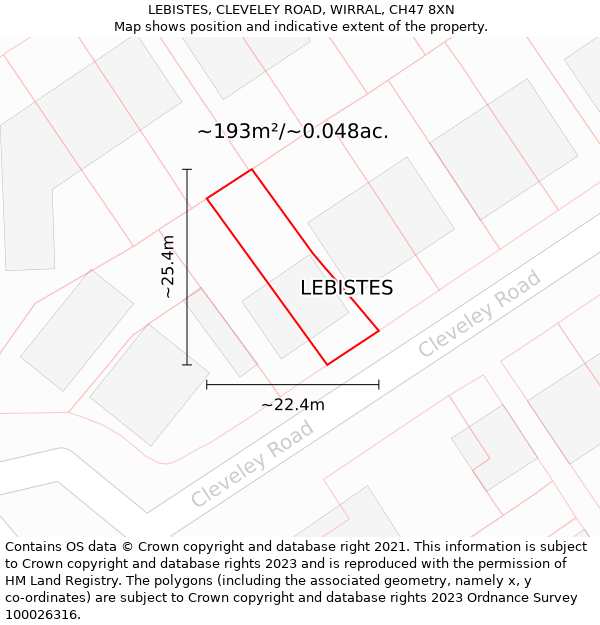 LEBISTES, CLEVELEY ROAD, WIRRAL, CH47 8XN: Plot and title map