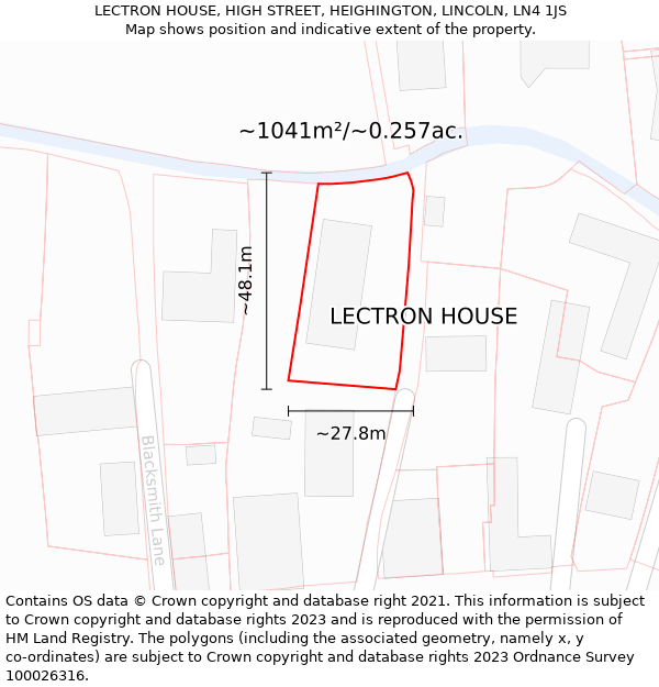LECTRON HOUSE, HIGH STREET, HEIGHINGTON, LINCOLN, LN4 1JS: Plot and title map