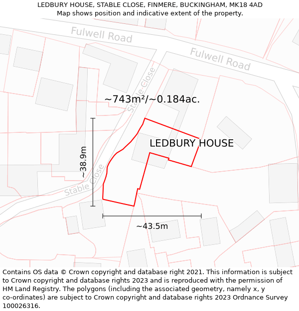 LEDBURY HOUSE, STABLE CLOSE, FINMERE, BUCKINGHAM, MK18 4AD: Plot and title map