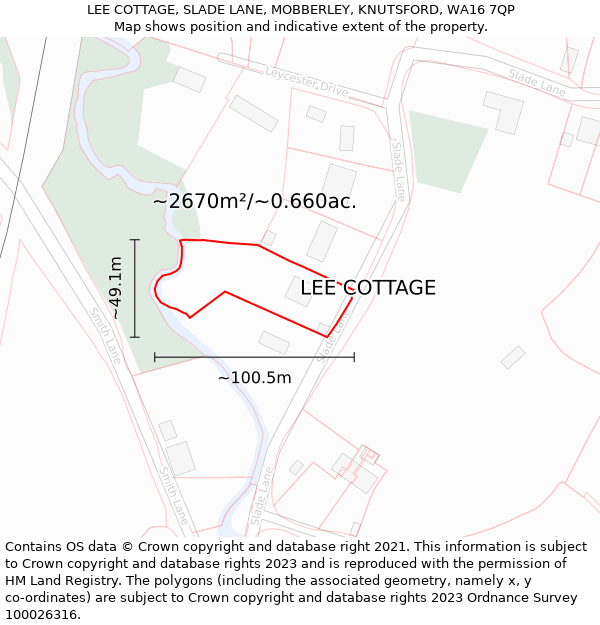 LEE COTTAGE, SLADE LANE, MOBBERLEY, KNUTSFORD, WA16 7QP: Plot and title map