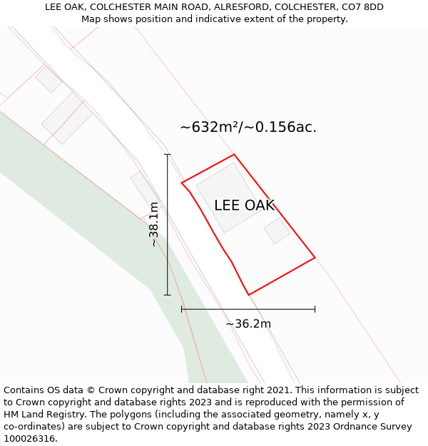 LEE OAK, COLCHESTER MAIN ROAD, ALRESFORD, COLCHESTER, CO7 8DD: Plot and title map