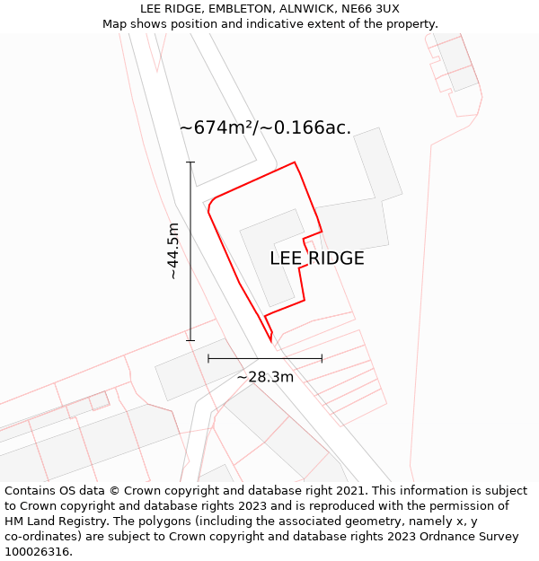 LEE RIDGE, EMBLETON, ALNWICK, NE66 3UX: Plot and title map