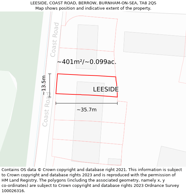 LEESIDE, COAST ROAD, BERROW, BURNHAM-ON-SEA, TA8 2QS: Plot and title map