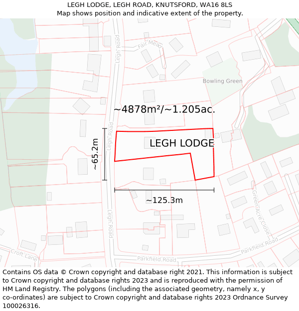 LEGH LODGE, LEGH ROAD, KNUTSFORD, WA16 8LS: Plot and title map