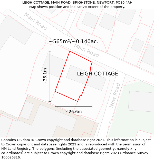 LEIGH COTTAGE, MAIN ROAD, BRIGHSTONE, NEWPORT, PO30 4AH: Plot and title map