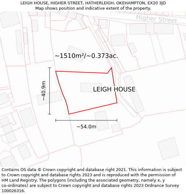 LEIGH HOUSE, HIGHER STREET, HATHERLEIGH, OKEHAMPTON, EX20 3JD: Plot and title map