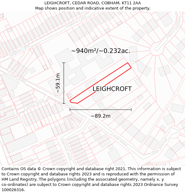 LEIGHCROFT, CEDAR ROAD, COBHAM, KT11 2AA: Plot and title map