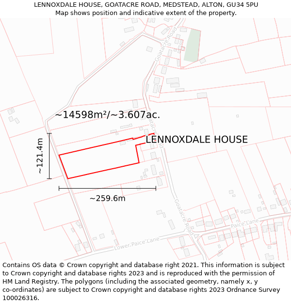 LENNOXDALE HOUSE, GOATACRE ROAD, MEDSTEAD, ALTON, GU34 5PU: Plot and title map