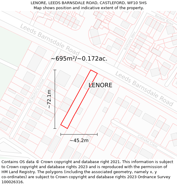 LENORE, LEEDS BARNSDALE ROAD, CASTLEFORD, WF10 5HS: Plot and title map