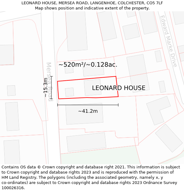 LEONARD HOUSE, MERSEA ROAD, LANGENHOE, COLCHESTER, CO5 7LF: Plot and title map