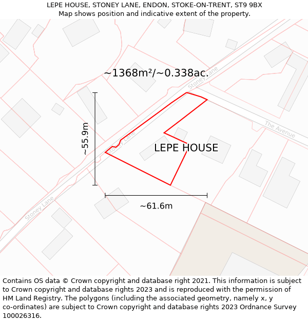 LEPE HOUSE, STONEY LANE, ENDON, STOKE-ON-TRENT, ST9 9BX: Plot and title map