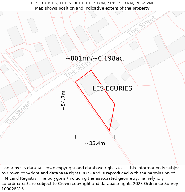 LES ECURIES, THE STREET, BEESTON, KING'S LYNN, PE32 2NF: Plot and title map