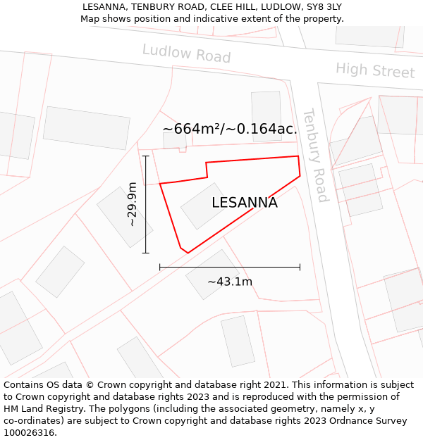 LESANNA, TENBURY ROAD, CLEE HILL, LUDLOW, SY8 3LY: Plot and title map