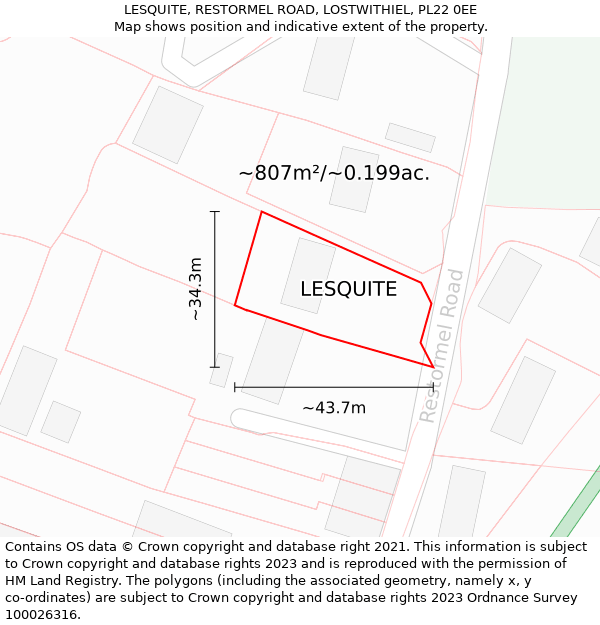 LESQUITE, RESTORMEL ROAD, LOSTWITHIEL, PL22 0EE: Plot and title map