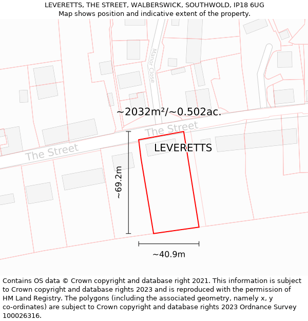 LEVERETTS, THE STREET, WALBERSWICK, SOUTHWOLD, IP18 6UG: Plot and title map