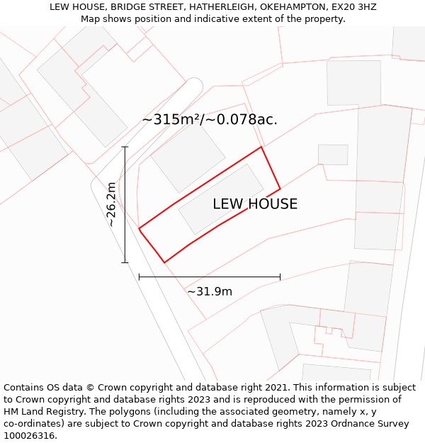 LEW HOUSE, BRIDGE STREET, HATHERLEIGH, OKEHAMPTON, EX20 3HZ: Plot and title map