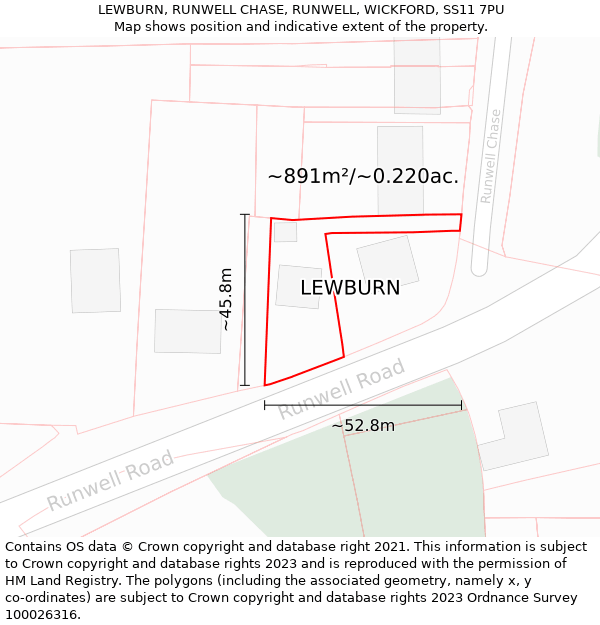 LEWBURN, RUNWELL CHASE, RUNWELL, WICKFORD, SS11 7PU: Plot and title map