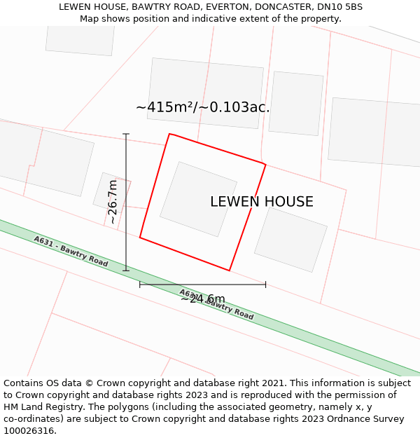 LEWEN HOUSE, BAWTRY ROAD, EVERTON, DONCASTER, DN10 5BS: Plot and title map
