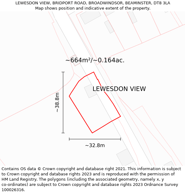 LEWESDON VIEW, BRIDPORT ROAD, BROADWINDSOR, BEAMINSTER, DT8 3LA: Plot and title map