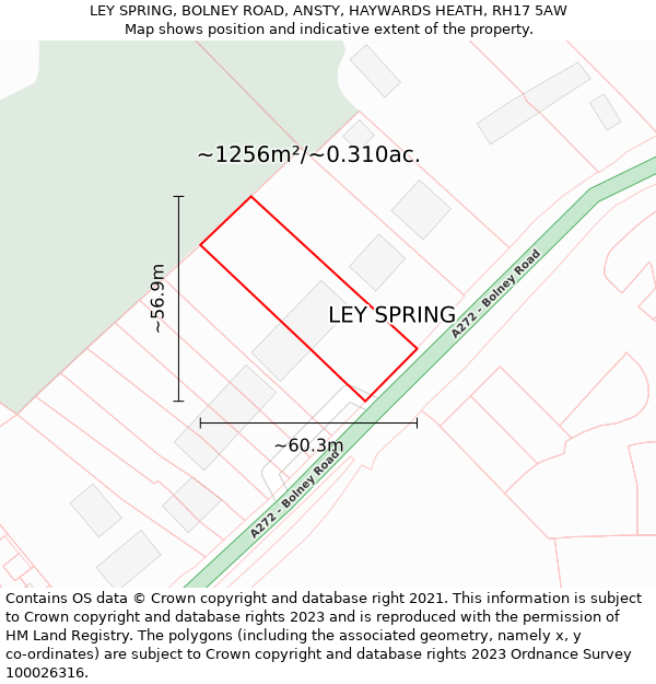 LEY SPRING, BOLNEY ROAD, ANSTY, HAYWARDS HEATH, RH17 5AW: Plot and title map