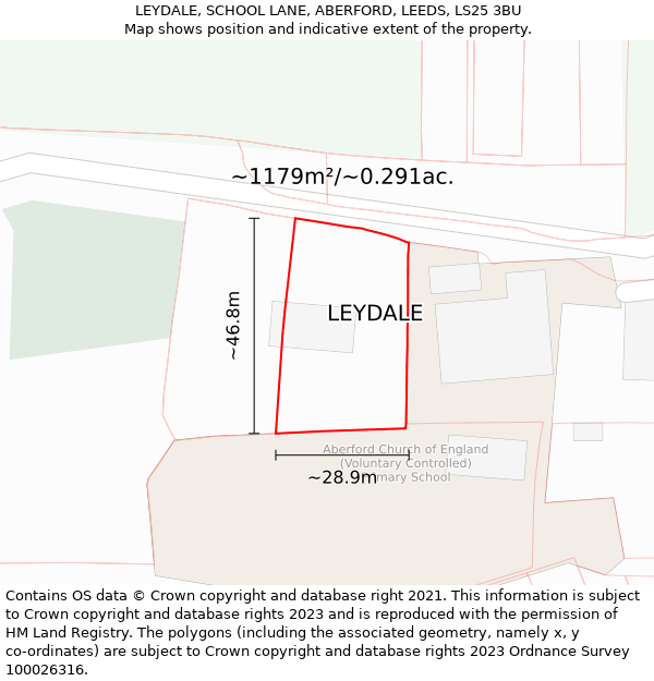 LEYDALE, SCHOOL LANE, ABERFORD, LEEDS, LS25 3BU: Plot and title map