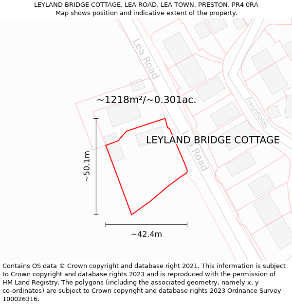 LEYLAND BRIDGE COTTAGE, LEA ROAD, LEA TOWN, PRESTON, PR4 0RA: Plot and title map