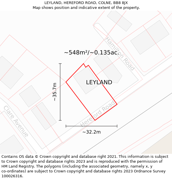 LEYLAND, HEREFORD ROAD, COLNE, BB8 8JX: Plot and title map